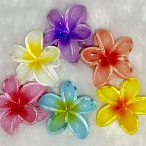 Colorful Flower (Six - 6) Hair Clips for Girls & Women | Stylish Plastic Plumeria Hair Accessories - Medium Size