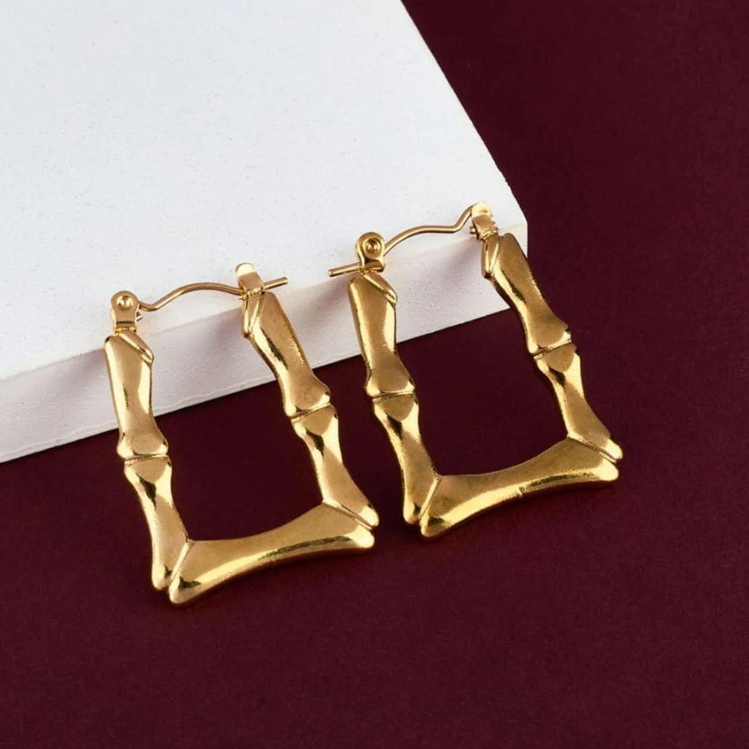 Trendy Anti-Tarnish Bamboo Style Golden Hoop Earrings – Bold & Stylish