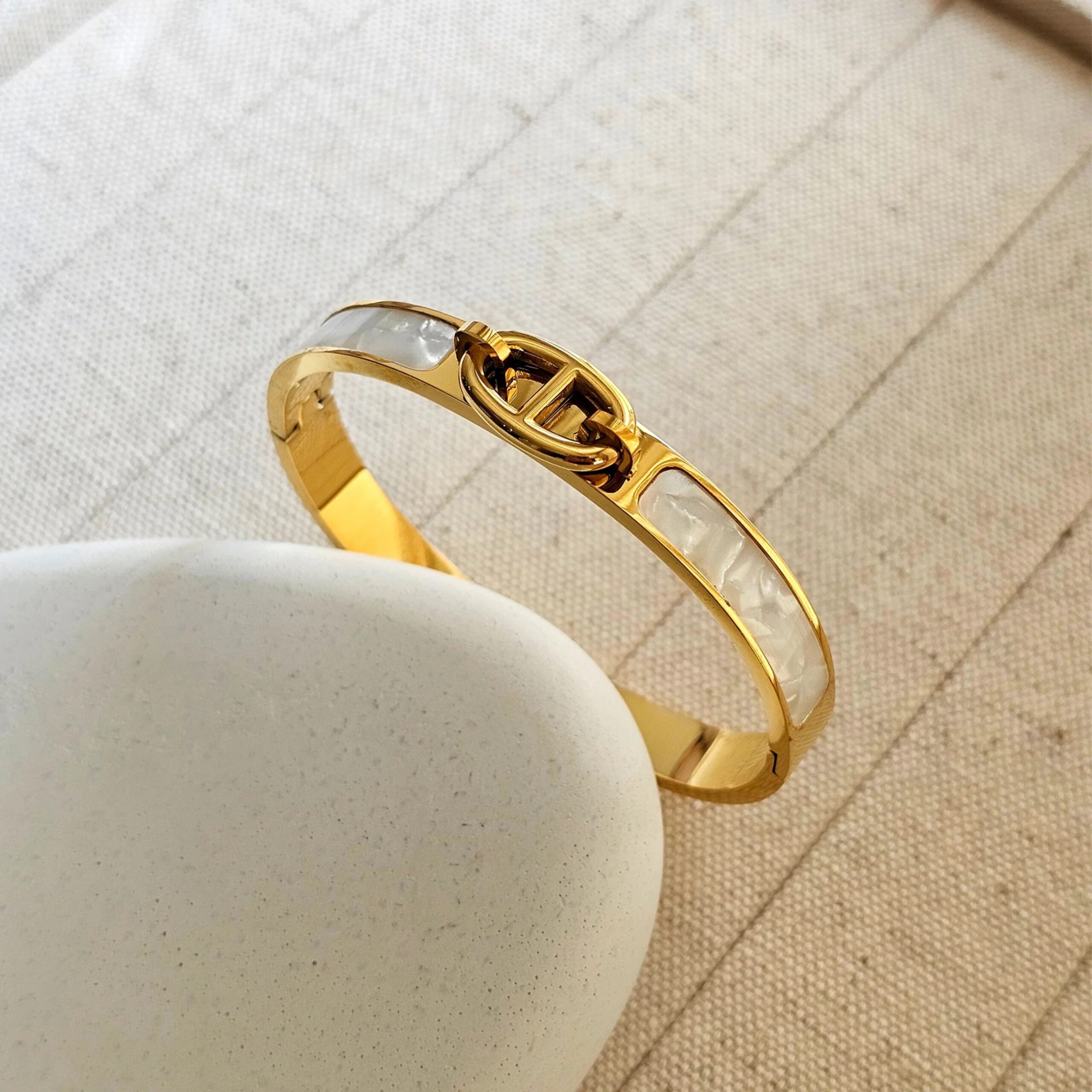 Chic Gold & White Enamel Hinge Bracelet | Anti Tarnish - Image 2