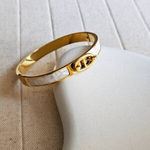 Chic Gold & White Enamel Hinge Bracelet | Anti Tarnish
