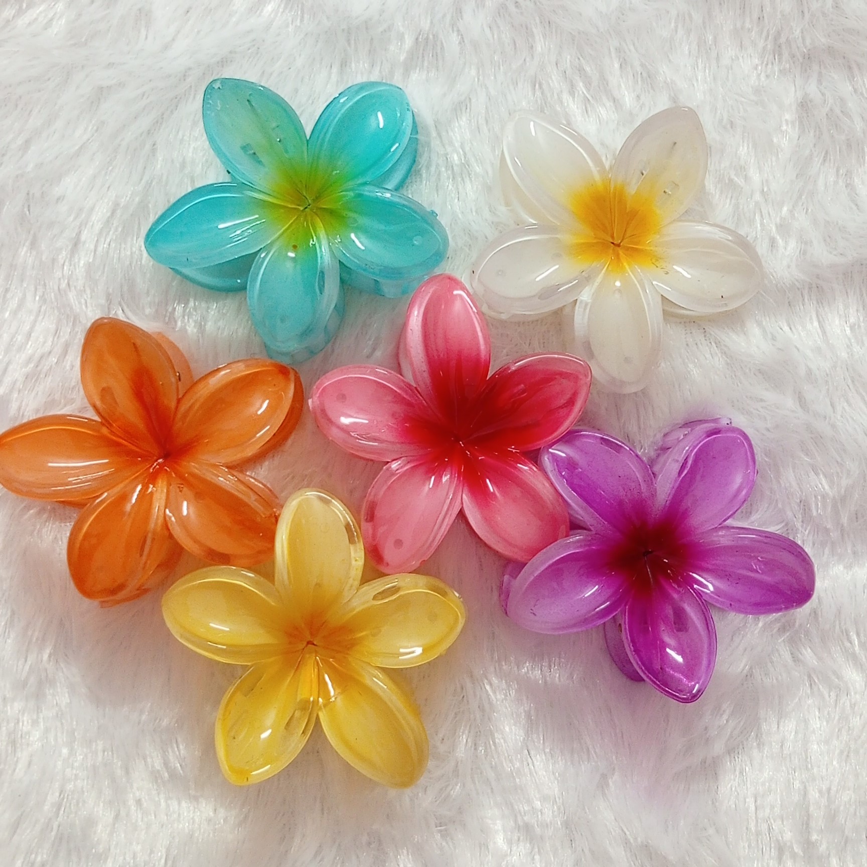 Colorful Flower (Six - 6) Hair Clips for Girls & Women | Stylish Plastic Plumeria Hair Accessories - Big Size