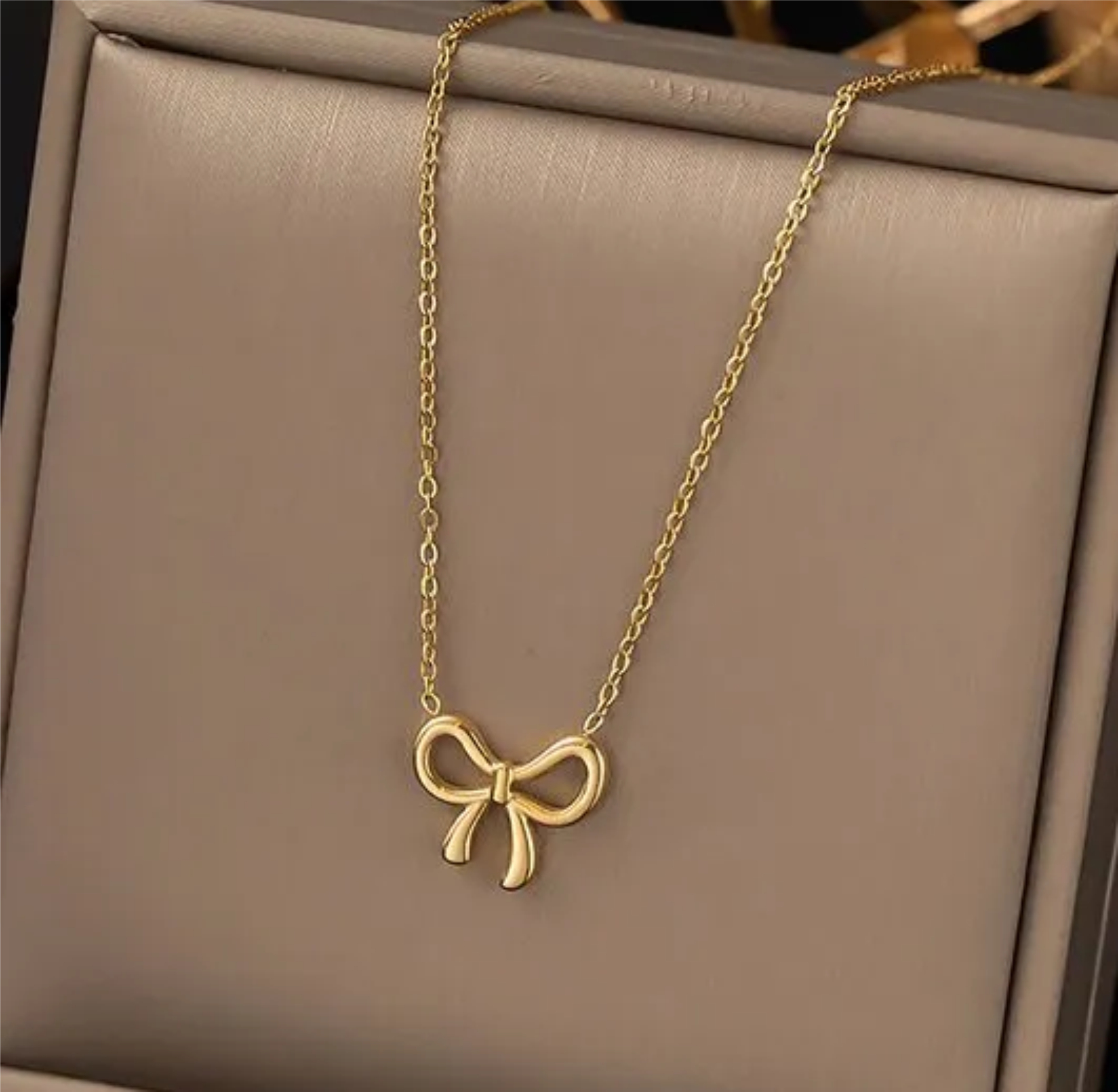 Gold Bow Necklace & Stud Earring Set | Anti Tarnish - Image 2