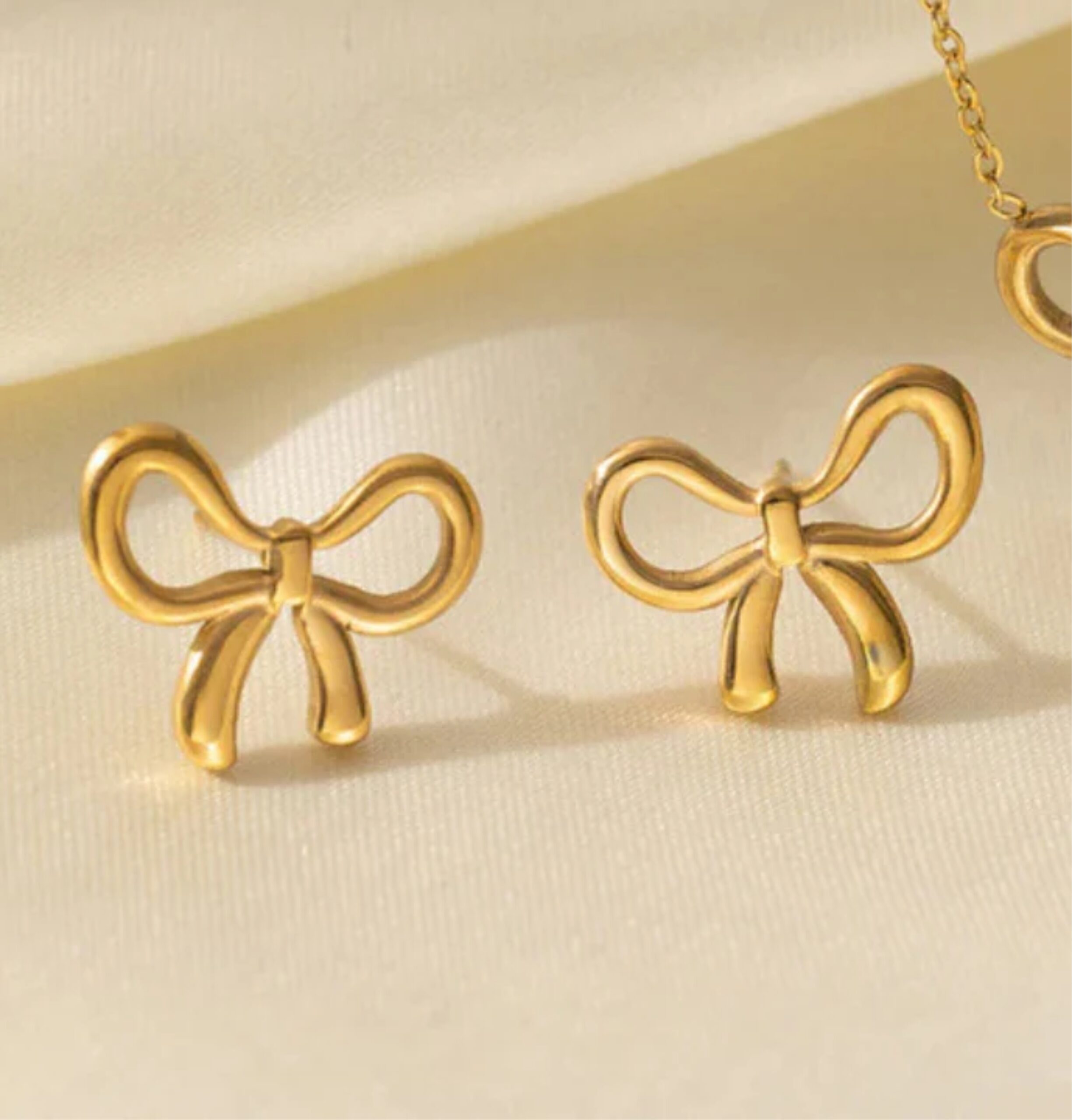 Gold Bow Necklace & Stud Earring Set | Anti Tarnish - Image 3