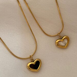 Heart Pendant Necklace – Black & White | Anti-Tarnish