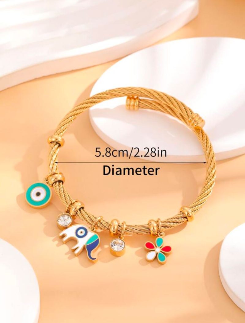 Golden Elephant and Evil Eye Charm Bracelet - Image 2