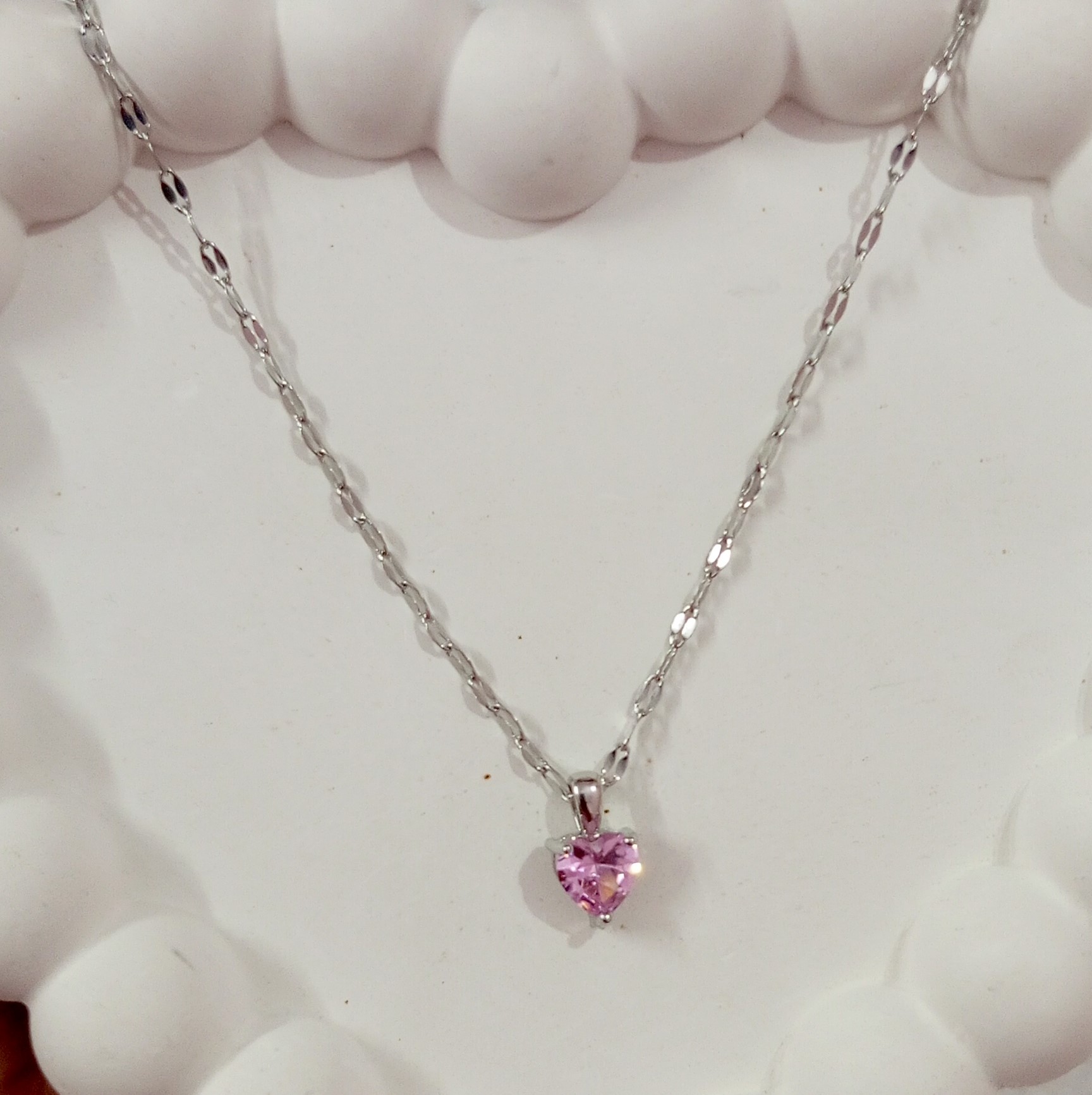 Silver Heart Pendant Necklace for Women & Girls | Crystal Stone Charm Chain | Pink, Purple & White Variants - Image 3