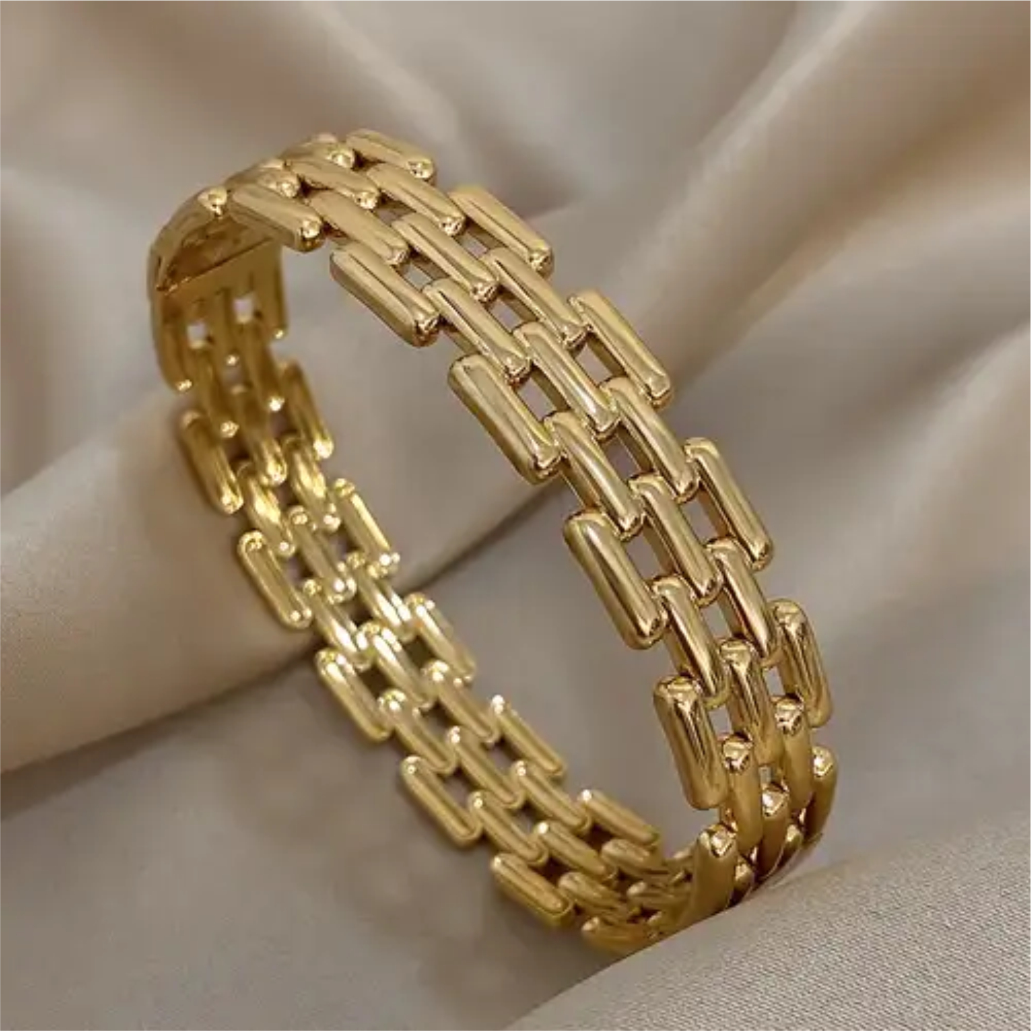 Luxurious Gold Plated Rectangular Link Cuff Bracelet for Women | Anti Tarnish
