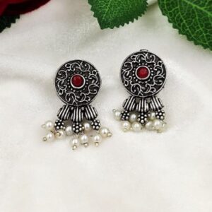 Oxidised Silver Stud Earrings with Pearls