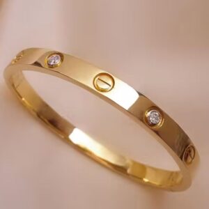 Premium Anti-Tarnish Gold Finish 'Love' Bangle Bracelet with CZ Diamond Accents