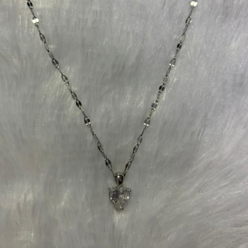 Silver Heart Pendant Necklace for Women & Girls | Crystal Stone Charm Chain | Pink, Purple & White Variants - Image 2